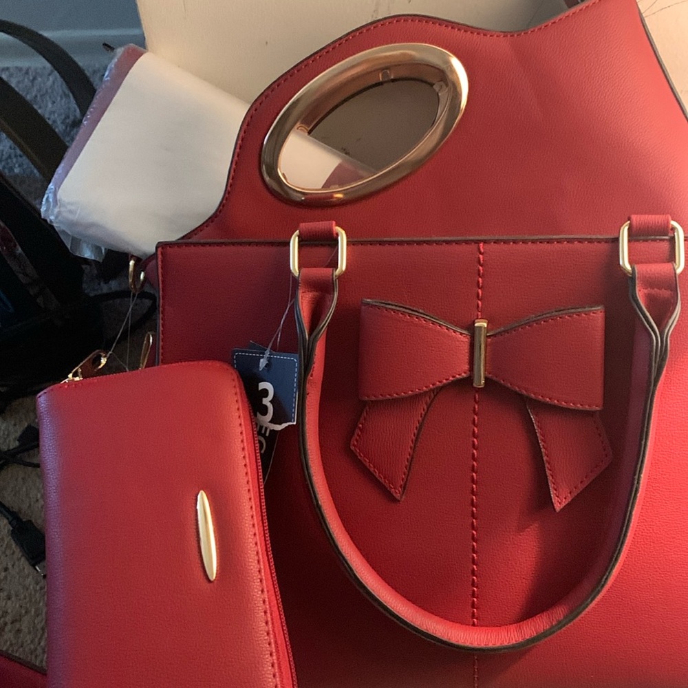 Vegan leather 4 piece red bag